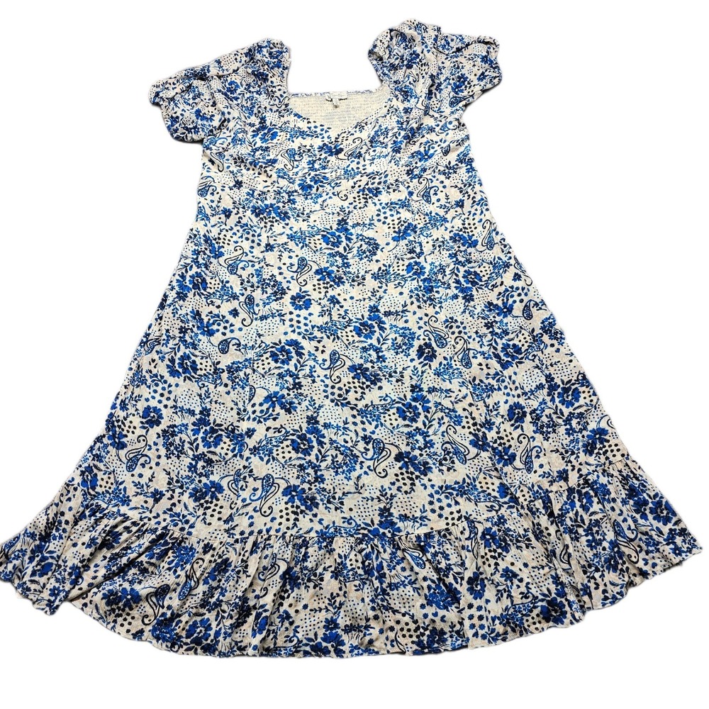 Jessica Simpson Maxi Dress Womens 3X Blue Floral Paisley Smocked Puff Sleeve